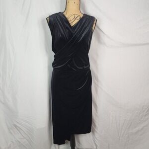 ELOQUII Size 22 Elegant Draped Black Velvet Exposed Zipper Cocktail Dress EUC